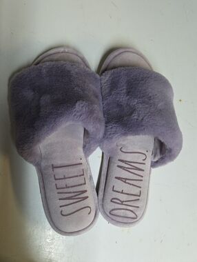 Rae Dunn Plush Lavender Slide Slippers Sweet Dreams Sz M